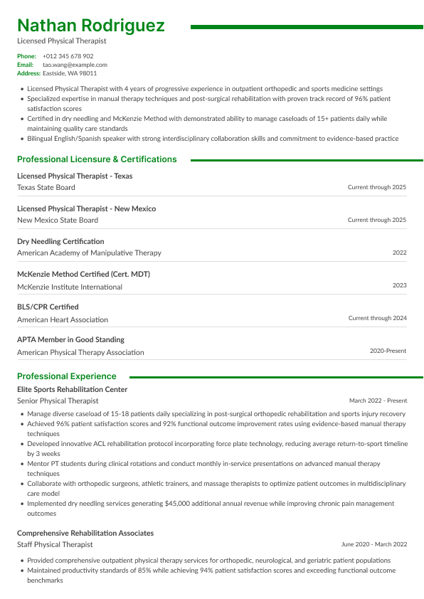 Physical Therapy Technician Resume Template